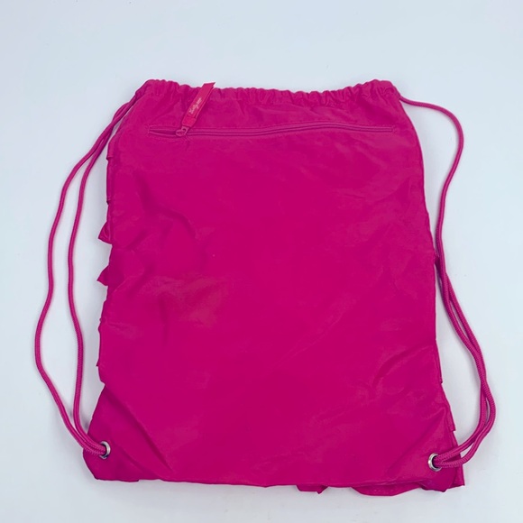 Thirty One Pink ruffled Cinch Bag Fuschia Drawstrings Zip Pocket Discontinued - Picture 2 of 9